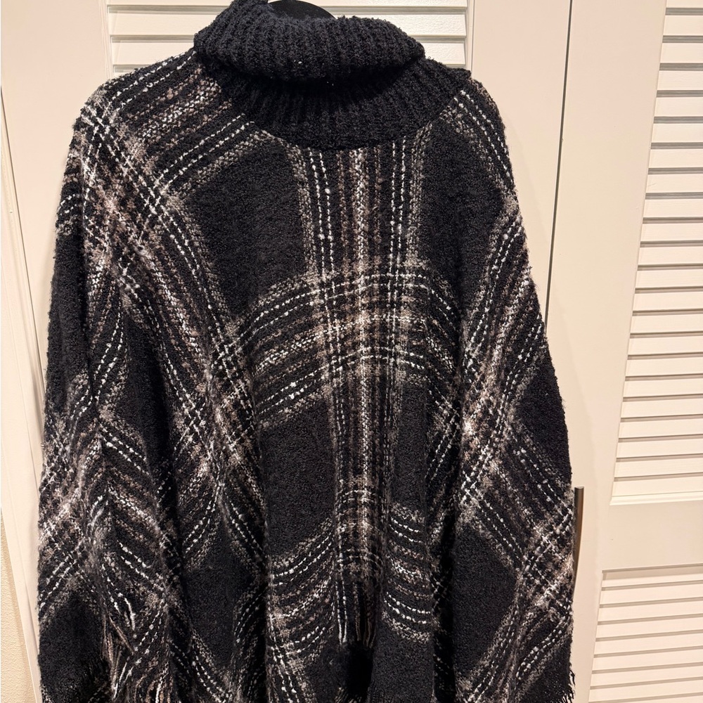 Cozy Black and White Plaid Poncho